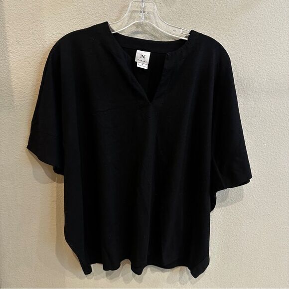 Natori | M | black Women's Classic Black Split Neck Top Super Soft Comfort Shirt - Picture 2 of 7